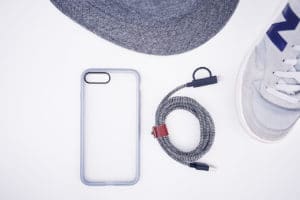 iPhone 8 case flatlay gray